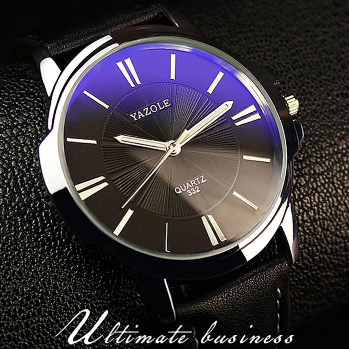 Mens Watches Blue Glass Watch Waterproof Leather