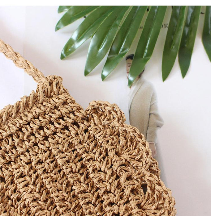 Summer Straw Solid Color Oval Zipper Crossbody Bag