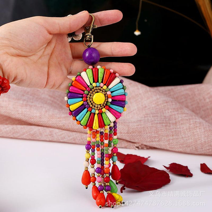 Creative New National Style Hand Woven Flower Keychains Bag Pendant