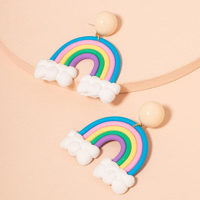 New Simple Rainbow Soft Ceramic Earrings Women's Stud Earrings