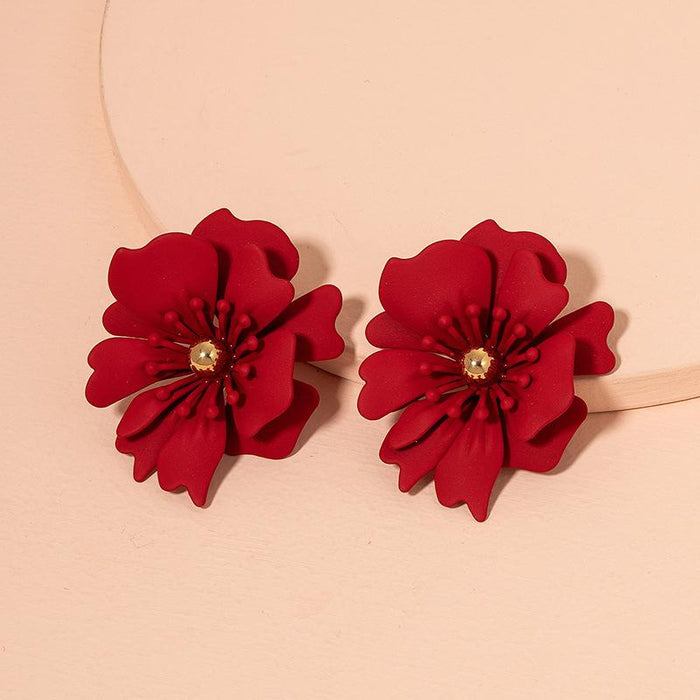 New Women's Earrings Petal Baking Paint Heart Earrings