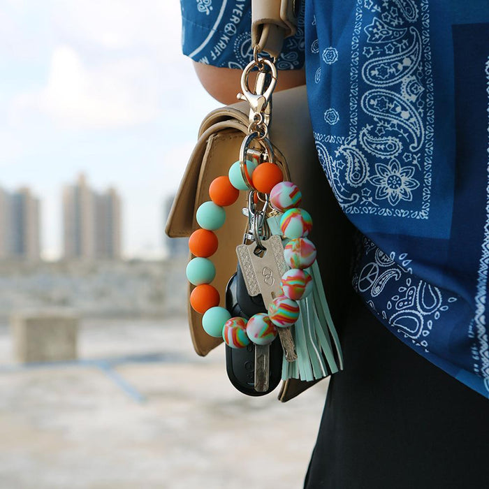 Silicone Leather PU Tassel Card Bag Bracelet Keychain