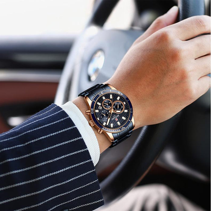 Men's Steel Belt Watch Multi-function Sports Wristwatch