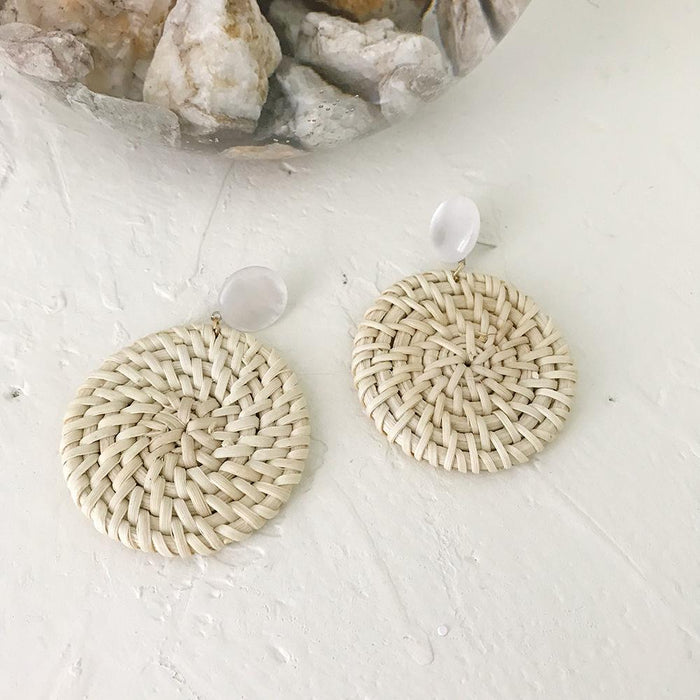Summer Vacation Water Drop Circular Rattan Earrings