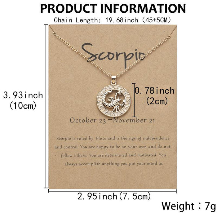 Zodiac 3D Image Pendant Card Clavicle Chain