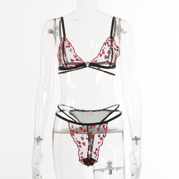 Sexy Embroidery Heart Lingerie Fashion Underwear Set