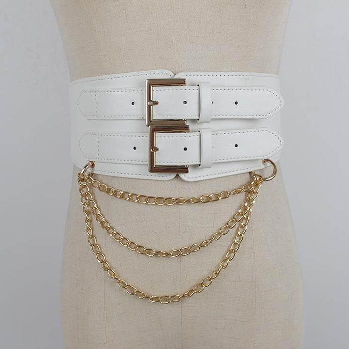 Fashion Decorative Women's Wide Belt with Chain