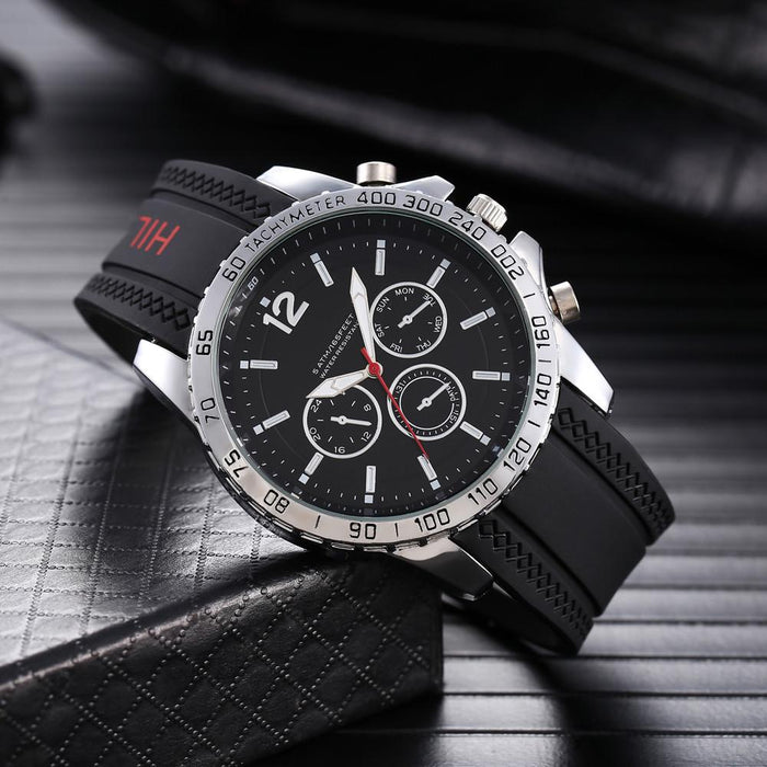 Luxury Men Popular Big Dial Male Watch Silicone Band Quartz Wristwatch