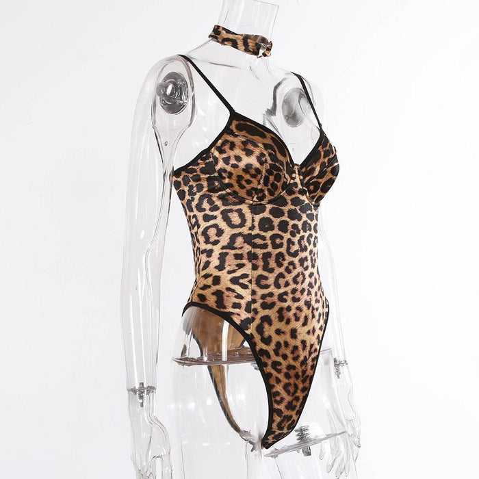 Sexy Leopard Print Bodysuit One-piece Lingerie with Choker