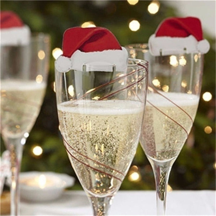10pcs Wine Cup Card Christmas Decor Santa Hat Glass Decor