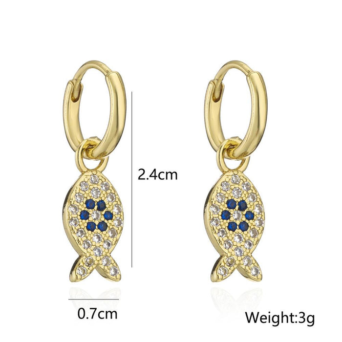 New Gold Color Zircon Small Fish Seahorse Women's Earrings
