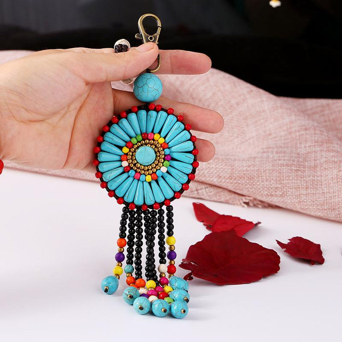 Creative New National Style Hand Woven Flower Keychains Bag Pendant