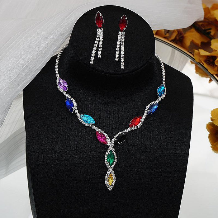 New Dress Accessories Rhinestone Necklace Earrings Two Piece Set