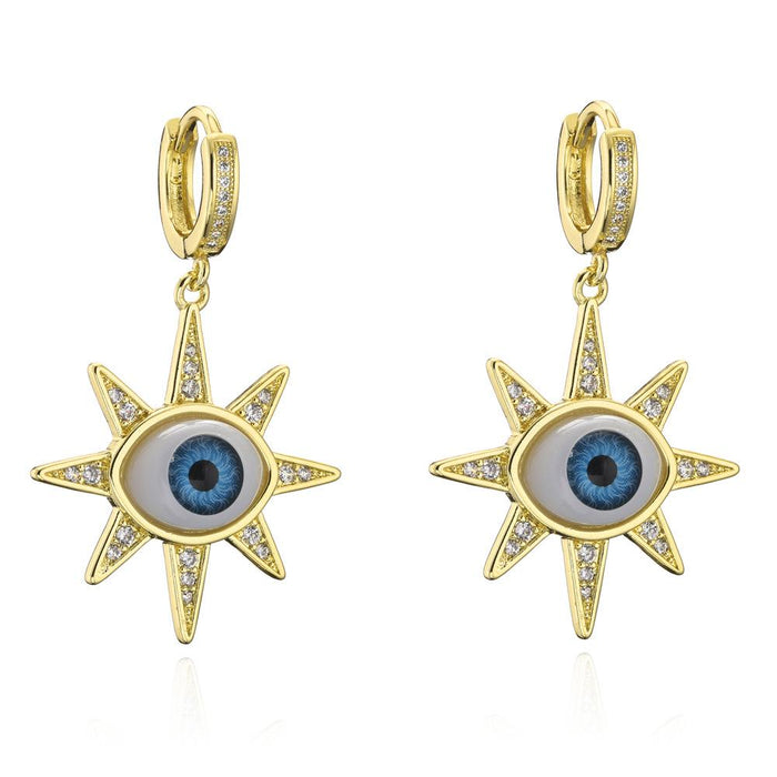 New Gold Color Zircon 3D Eye Personality Earrings