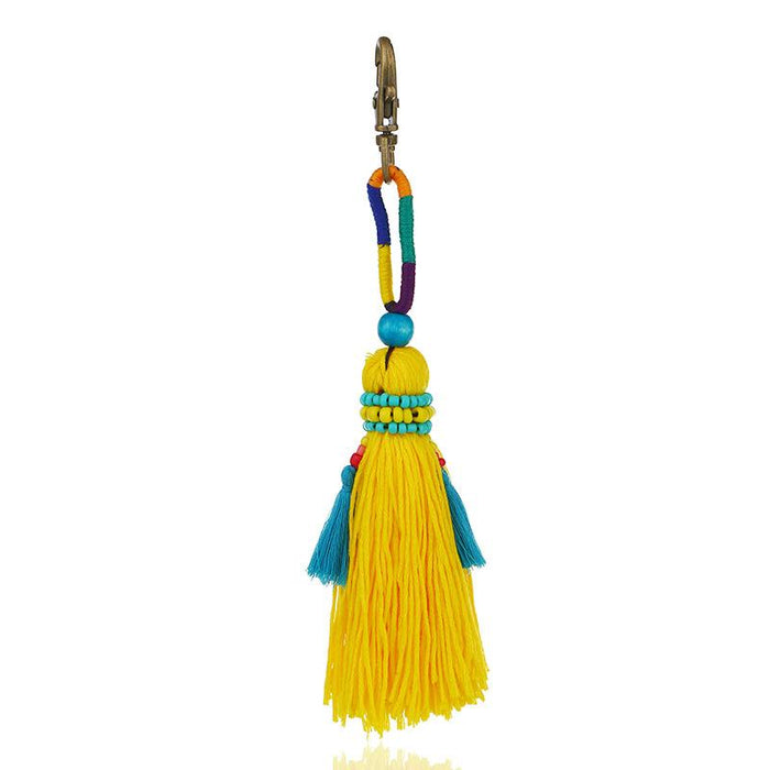 Bohemian Hand Beaded Wool Knitting Color Tassel Pendant Car Bag Keychains