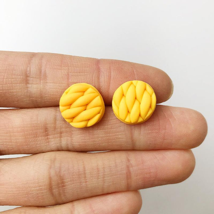 Woven Texture Soft Ceramic Earrings Polymerized Clay Round Earrings