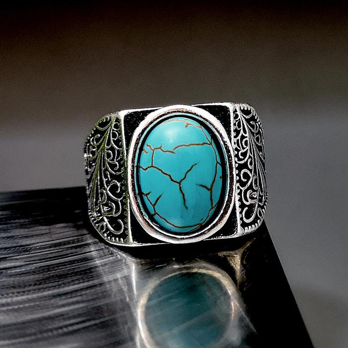 Vintage Turquoise Ring Personality Vine Carved Ring