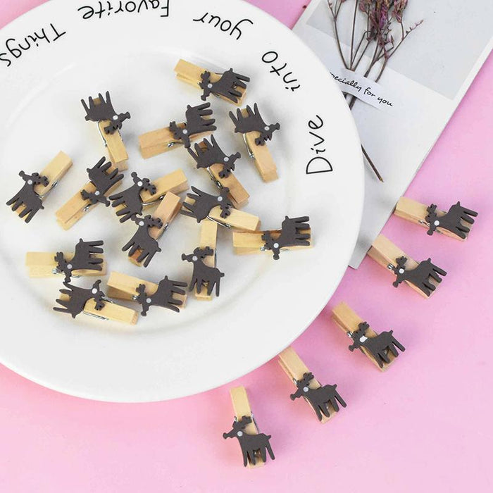 20Pcs/Lot Christmas Tree Elk Goves Wood Clips