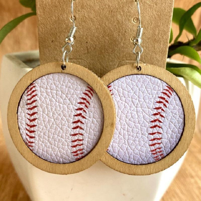 Fashion Personality Baseball Volleyball Leather Wooden Women Earrings
