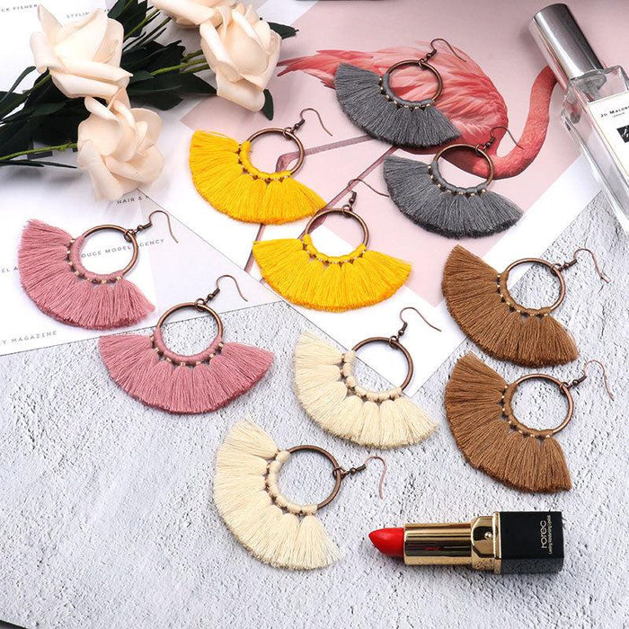 Women's Bohemian Handmade Fan-shaped Tassel Earrings