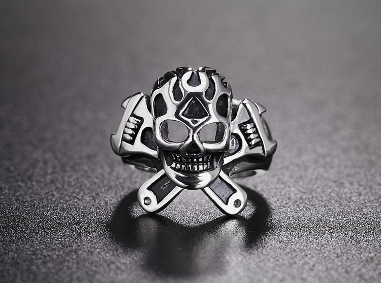 Fashion Personalized Locomotive Wrench Skull Men's Titanium Steel Ring