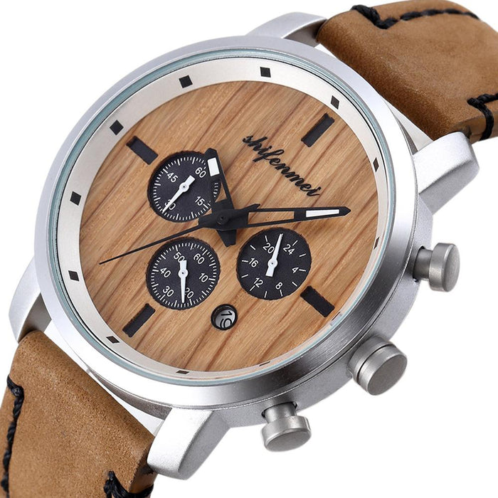 New Multifunctional Timing Fashion Sports Quartz Wood Watch Men