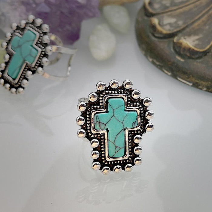 Vintage Exaggerated Cross Turquoise Ring