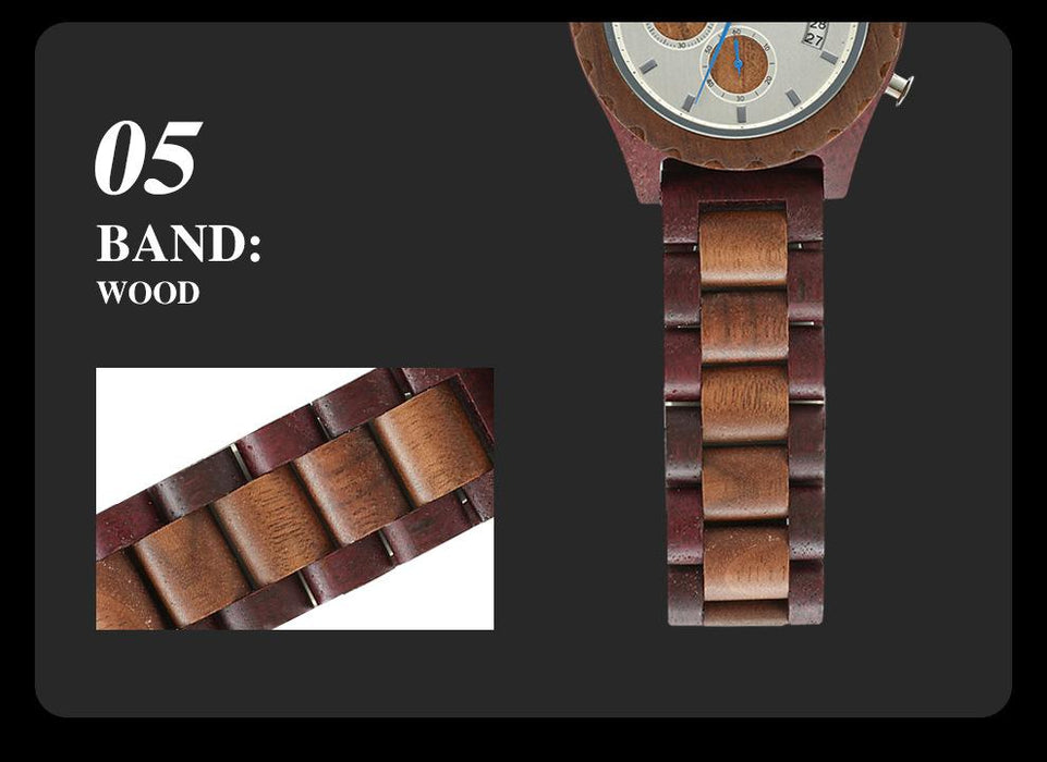 2022 New Three Eye Six Needle Men's Fashion Wood Quartz Watch