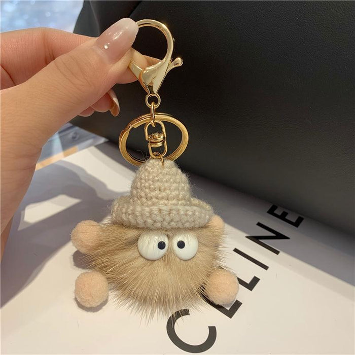 Cute Mink Fur lanyard Keychain Car Key Pendant Bag Pendant