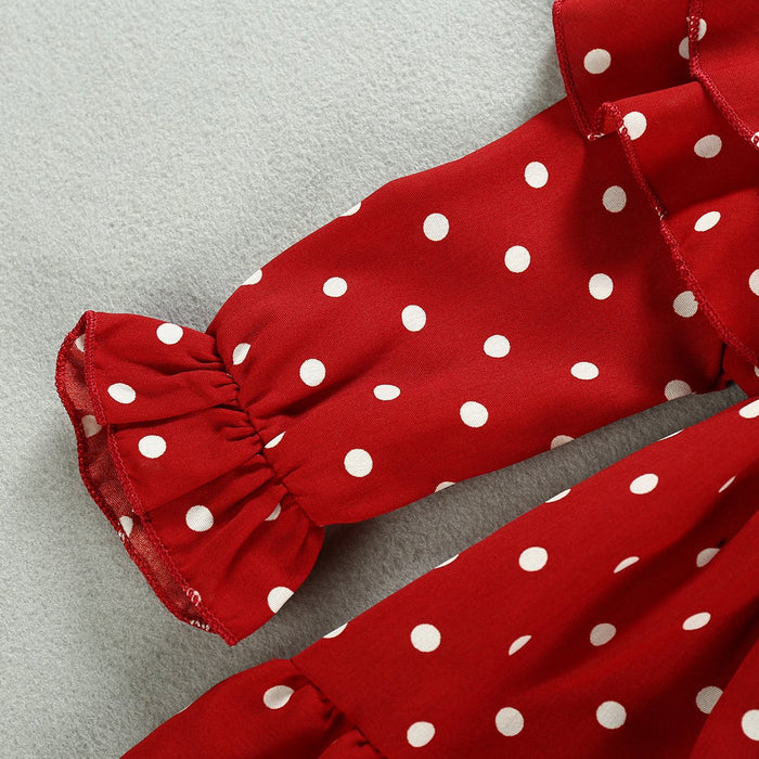 Girls' Long Sleeved Dot Dress Lapel Children's Skirt