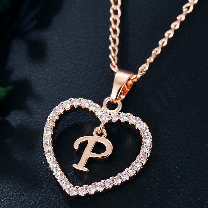Womens Initials Heart Pendant 26 Letters Necklace