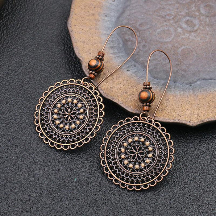 Retro Fashion Round Flower Rhinestone National Style Earrings