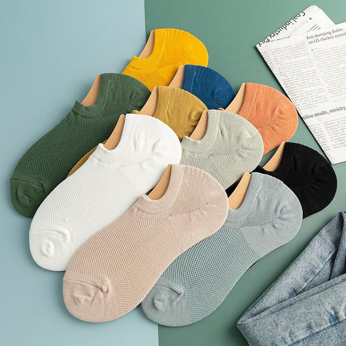 Casual Men's Solid Color Mesh Sweat Absorbing Breathable Invisible Socks