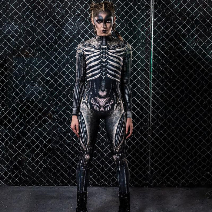 Women's Printed Halloween Horror Human Skeleton Uniform Skinny Pants