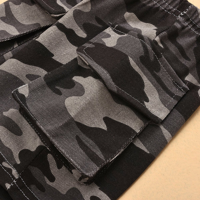 Sleeveless vest top letter print camouflage shorts two piece set