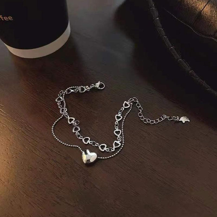 Niche Design Double-layer Hollow Silvercolour Love Bracelet