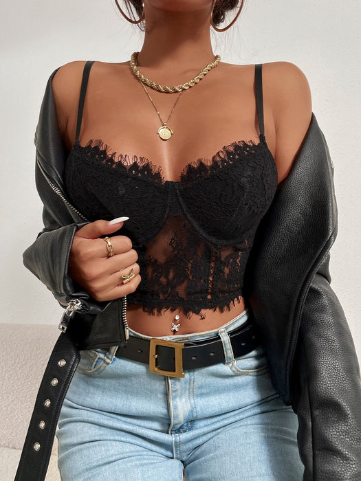 Lace Sexy Tanks Crop Tops Slim Black Vest