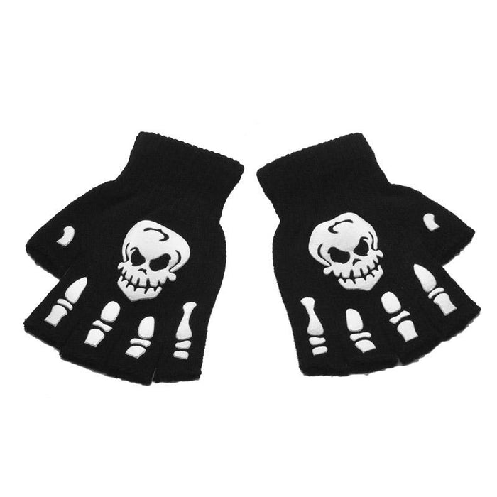 New Punk Unisex Halloween Skeleton Skull Half Finger Gloves