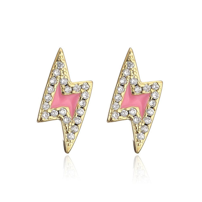 Popular oil dripping gold color zircon lightning Earrings