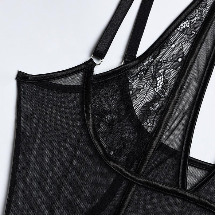 Women's Sexy Mesh Slim Lingerie Halter Bodysuit