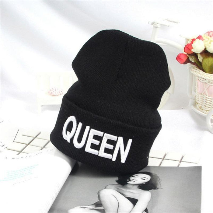 Beanies KING QUEEN Letter Embroidery Warm Hat