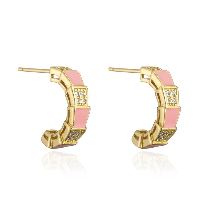 Light Luxury Style Oil Drop Gold Color Zircon Geometric Earrings