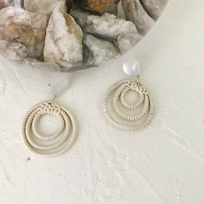 Summer Vacation Water Drop Circular Rattan Earrings