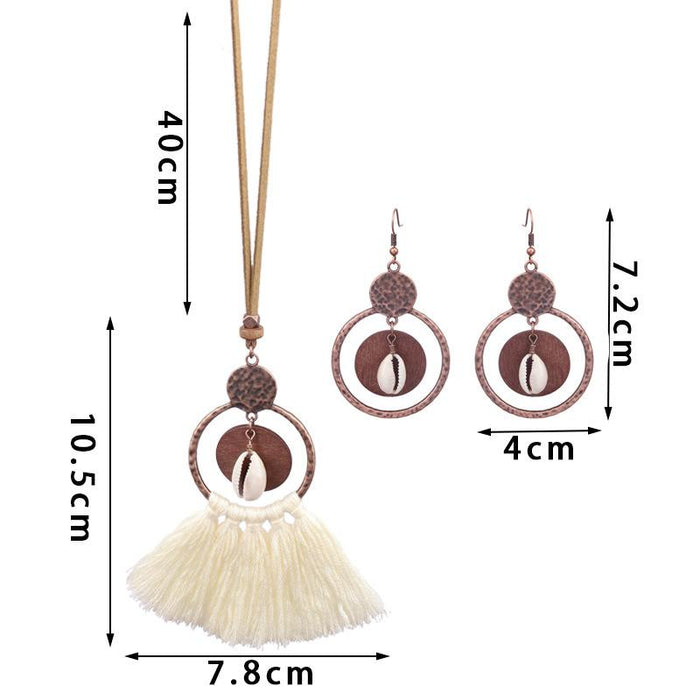 Women's Fashion Hollow Out Tassel Pendant Earring Necklace Set