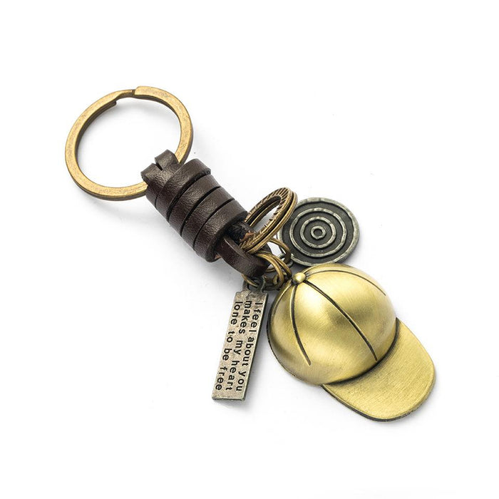 Vintage punk style leather metal key chain creative small gift hand woven car key chain pendant