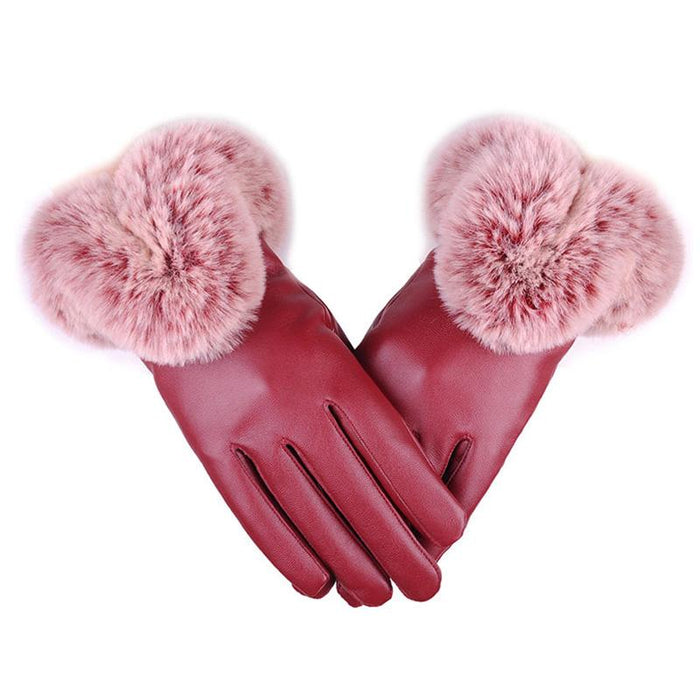 Women Winter Faux Rabbit Leather Gloves