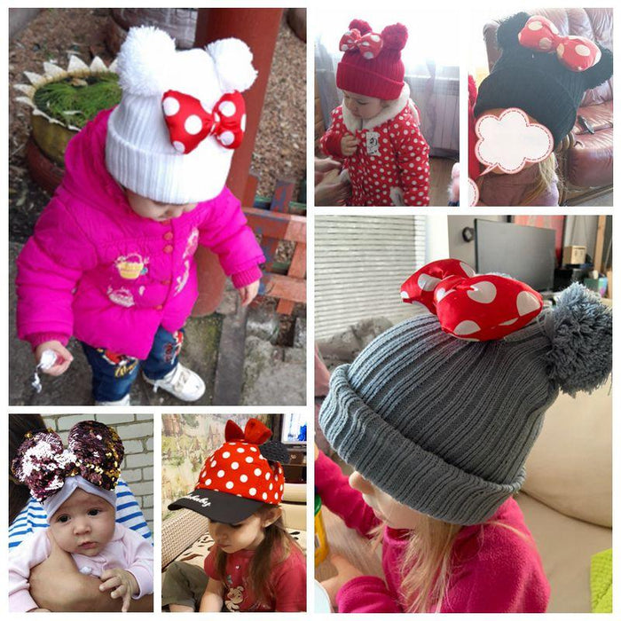 Cute Dot Bow Knitted Winter Warm Beanie