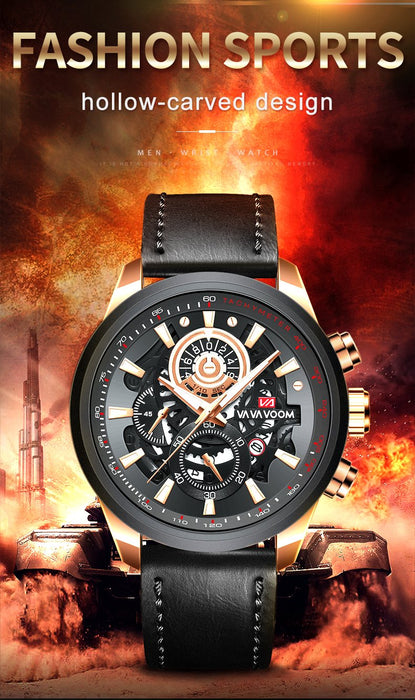 Men Watch Sports Fashion Mechanical Style Leather Business Calendar Waterproof WristWatch