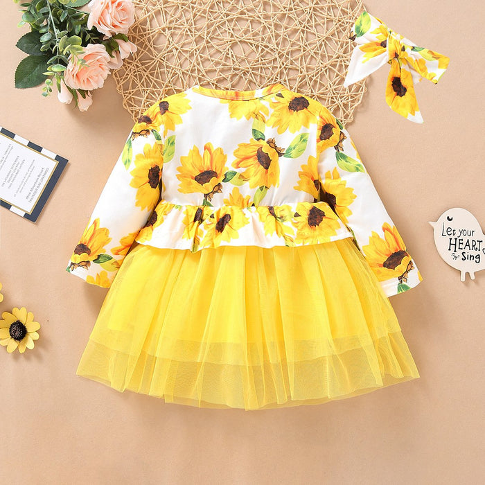 Printed long sleeved mesh dress