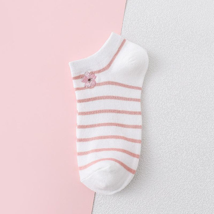 Summer Thin Cotton Socks Embroidered Shallow Striped Socks